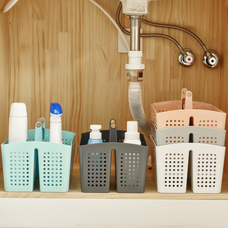 PAKCHOICE Portable Shower Caddy Basket with Compartments, Plastic Divided Cleaning Caddy Organizer Storage Tote with Handle for Bathroom, College, Dorm Room Essentials, White - Image 5